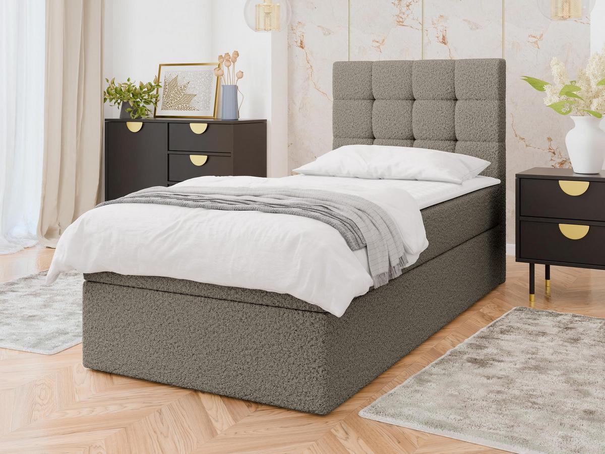 BOXBETT Luanda Boucle Single - H3 - Hellbraun/Schwarz, Holz/Kunststoff (90/200cm) - MIRJAN24