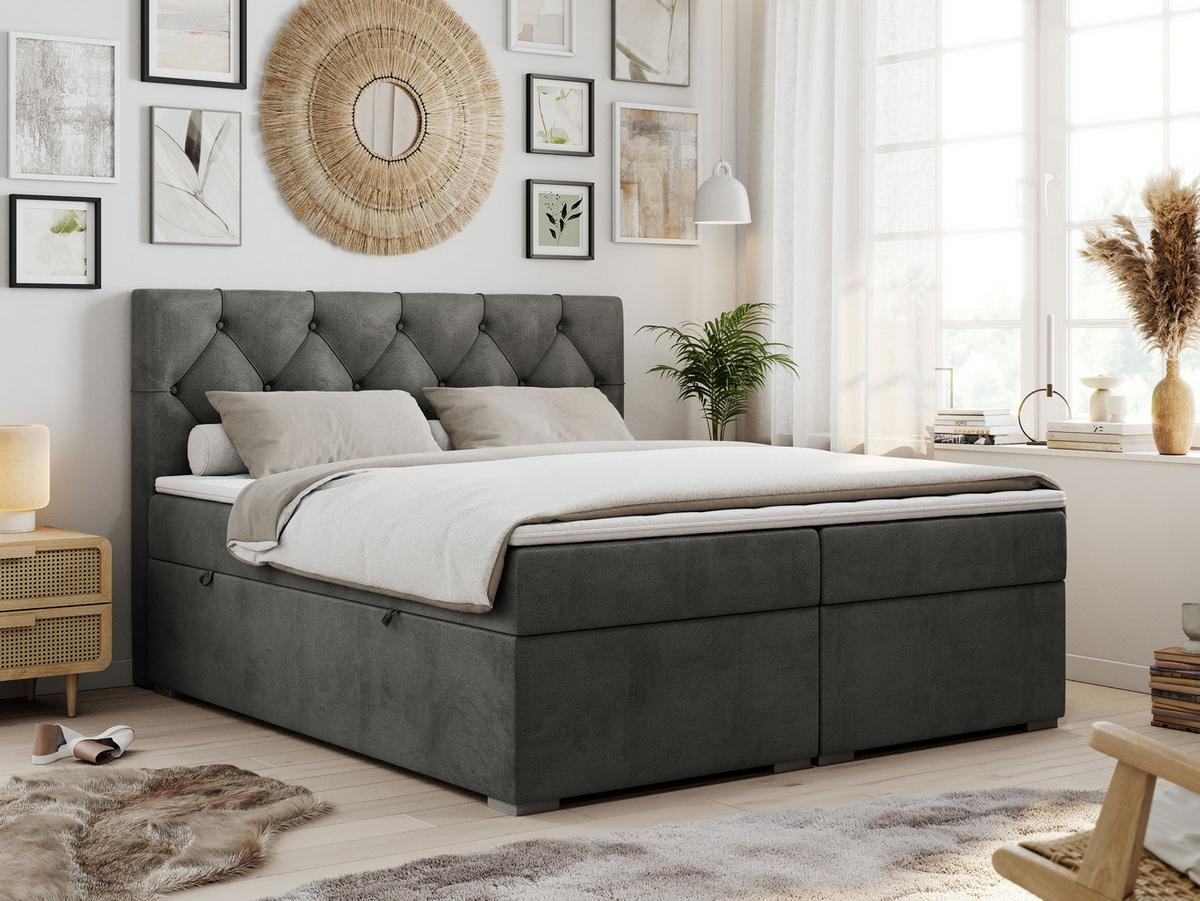 BOXBETT ALDA 160/200 Dunkelgrau Velvet - H3 - Dunkelgrau, Holz/Textil (160/200cm) - MKS