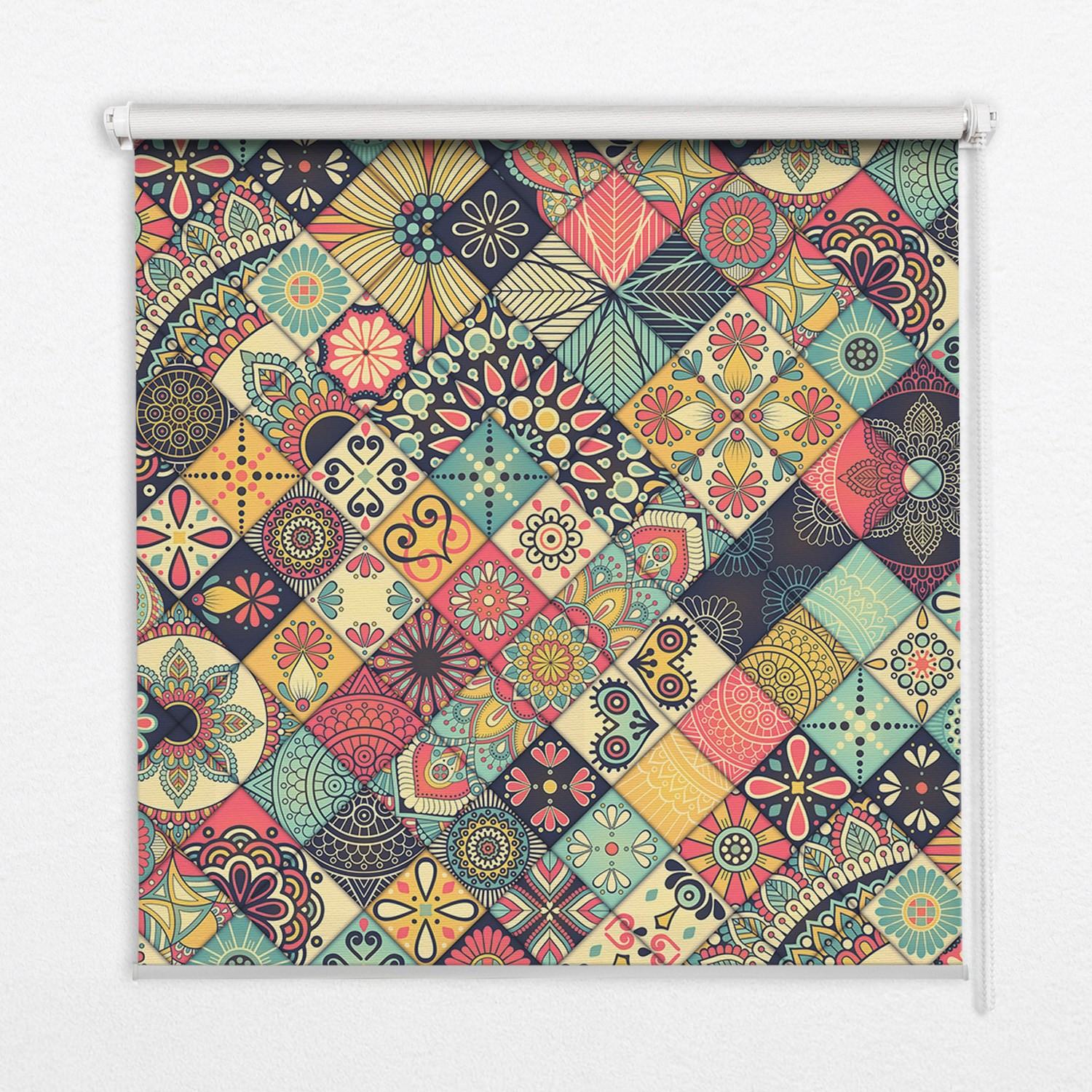 INNENROLLO - Fensterrollo - Rollo - 100x140 cm - Bunte Fliesen - Blau, Kunststoff (100/140/0.5cm) - TULUP