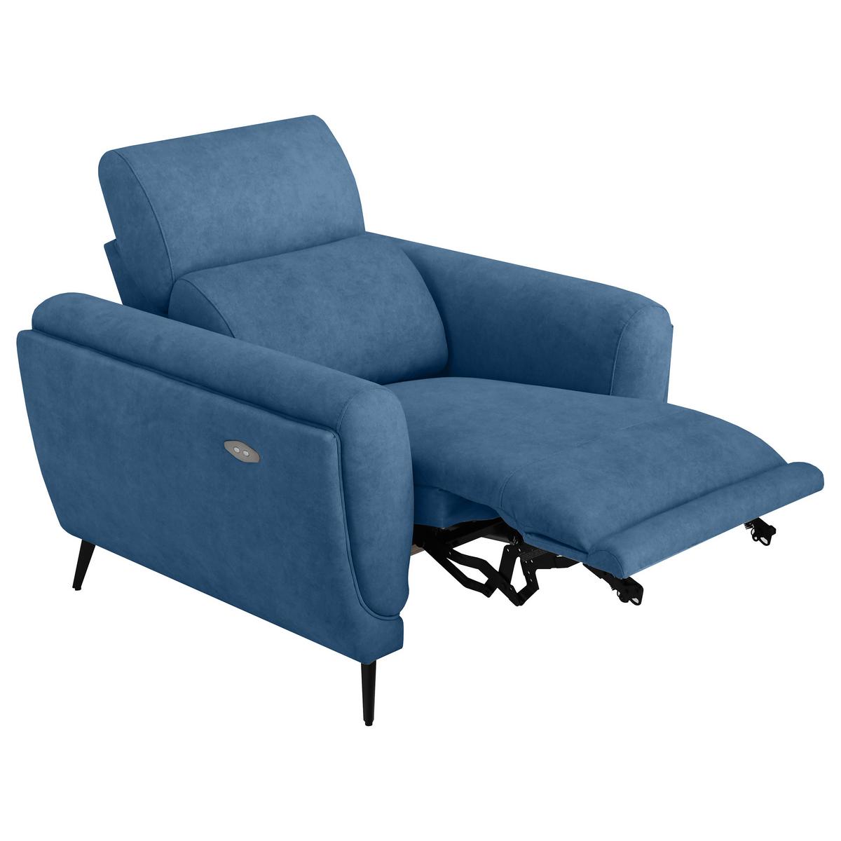 RELAXSESSEL Comfort, mit elektrischer Verstellung und verstellbarer Kopfstütze, Blau - Blau/Schwarz, Textil (103/97/102cm) - Beautysofa
