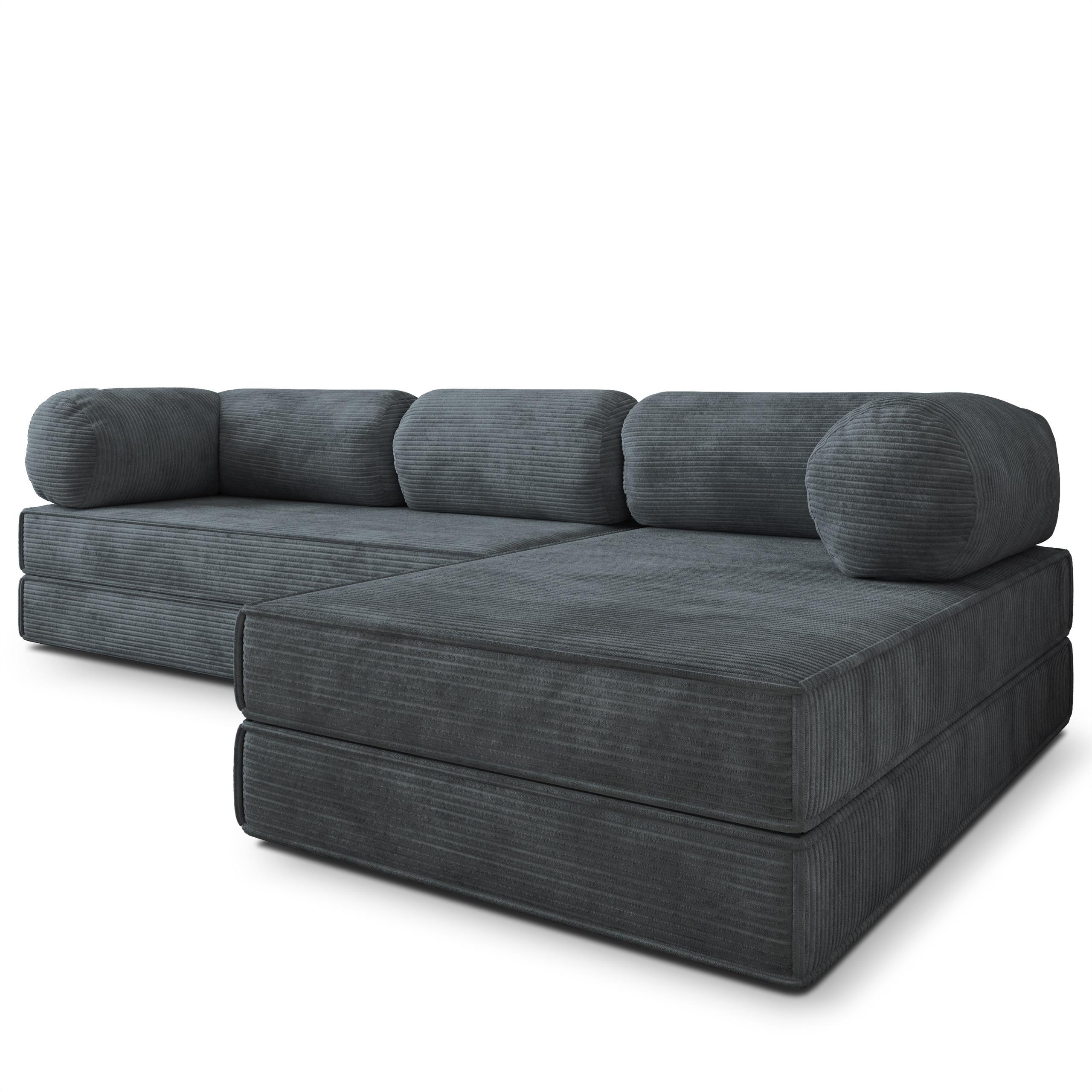 ECKSOFA ETERA modulares Boneless Sofa mit Schlaffunktion Grau Kordstoff - Dunkelgrau, Textil (270/160cm) - MASSENO