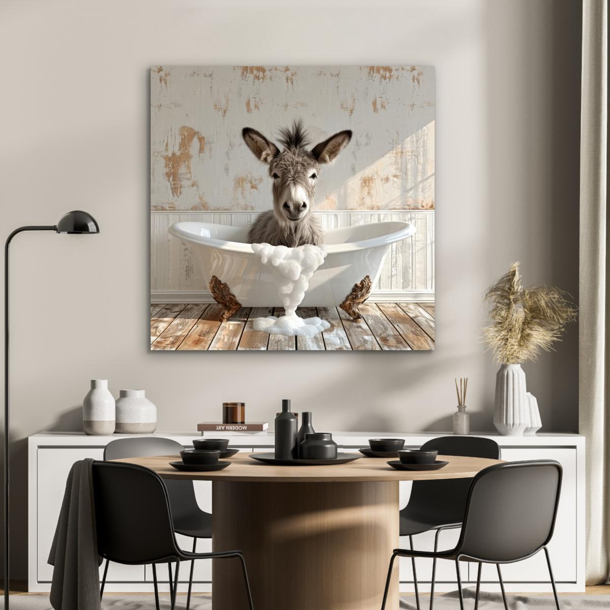 METALLBILD Esel - Tiere - Badewanne - Schaumstoff 90x90 cm - Weiß, Metall (90/90cm) - MuchoWow