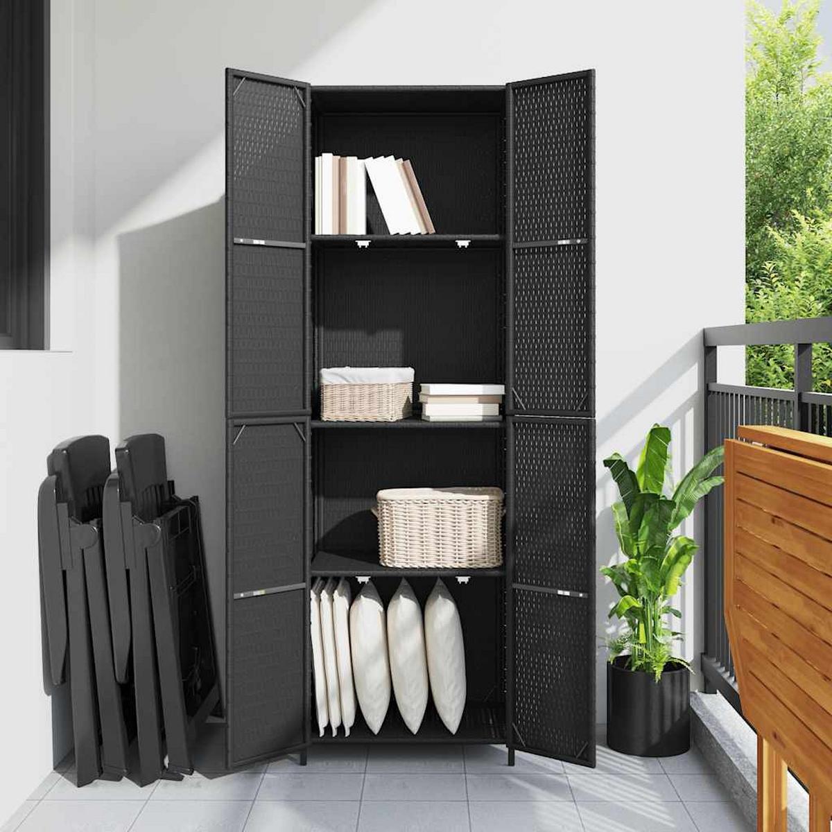 GARTENSCHRANK Howard 59/40/180 cm - Schwarz, Holzwerkstoff (59/180/40cm) - Nettlife