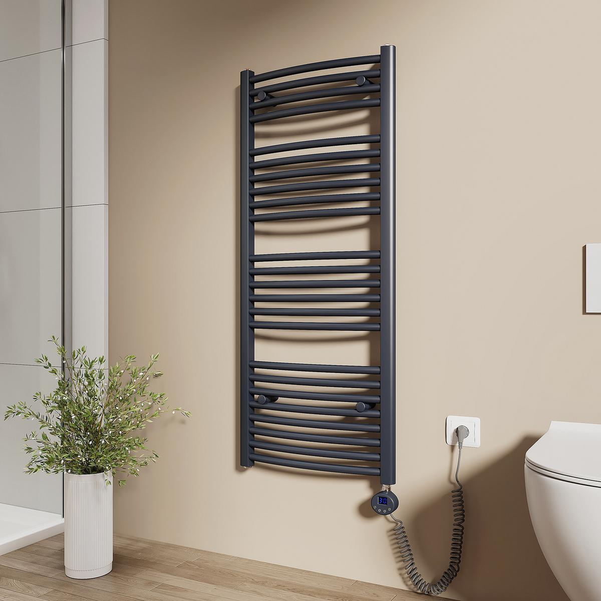HANDTUCHHEIZKÖRPER elektrisch gebogen Anthrazit 120/50 cm - Anthrazit, Metall (50/120/5.2cm) - EMKE
