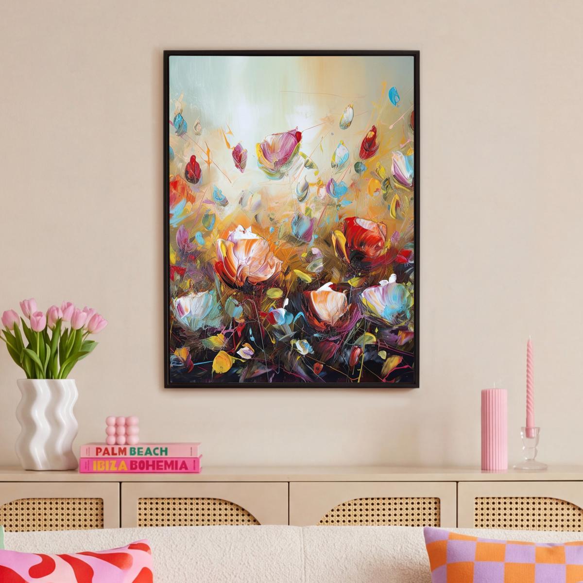 LEINWAND Bilder mit Rahmen - Blumen - Kunst - Natur - Ölgemälde - 70x100 - Multicolor, Textil (70/100cm) - MuchoWow