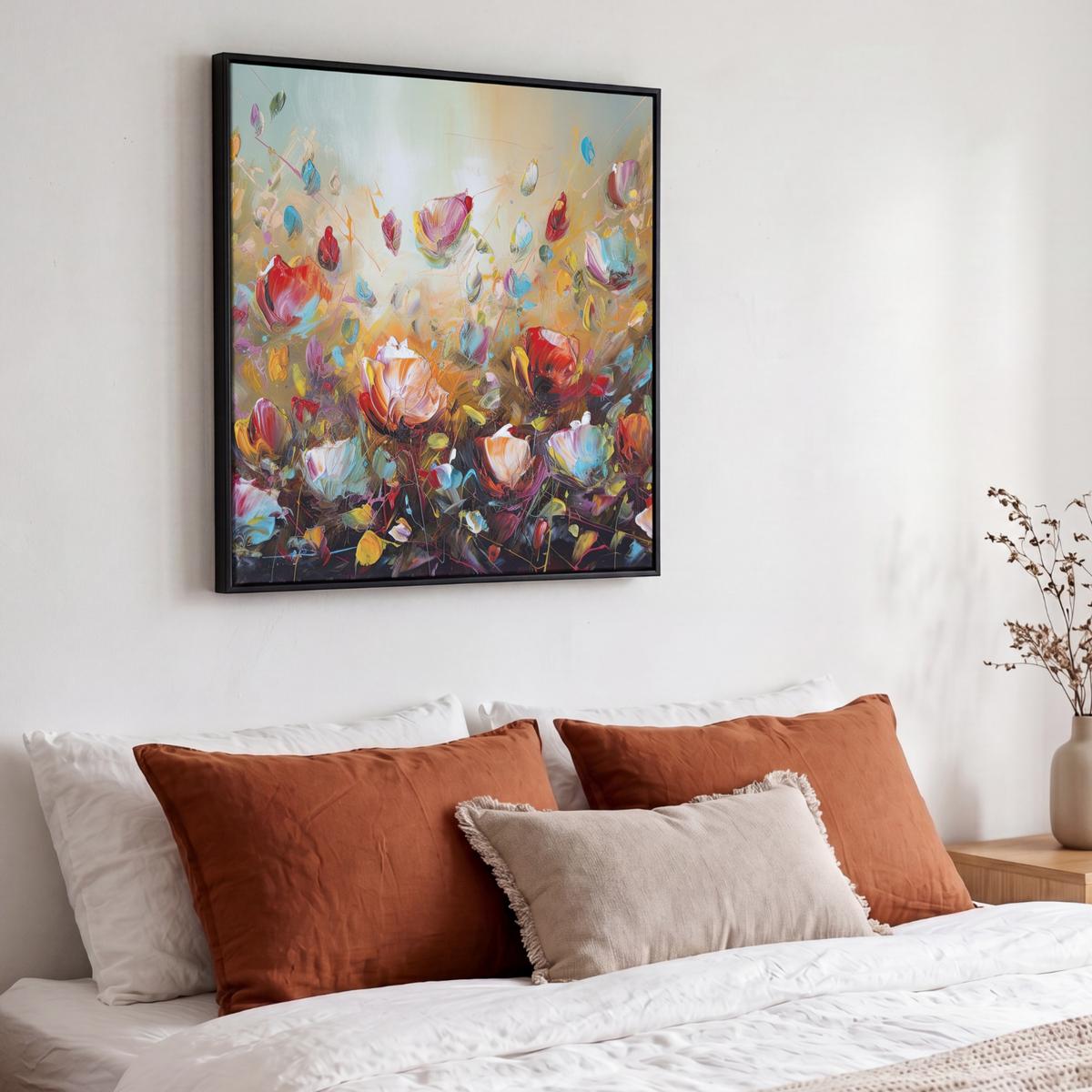 LEINWAND Bilder mit Rahmen - Blumen - Kunst - Natur - Ölgemälde - 50x50 - Multicolor, Textil (50/50cm) - MuchoWow