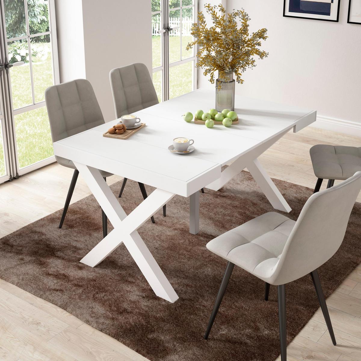 KONSOLENTISCH ausziehbar 58 bis 140cm, für 6 Gäste, weiß, 90/58/73cm - Weiß, Holzwerkstoff (90/140/73cm) - Skraut Home