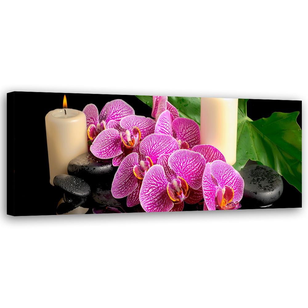 WANDBILD orchidee orchidee kerzen - Lila, Textil (90/30cm) - Feeby