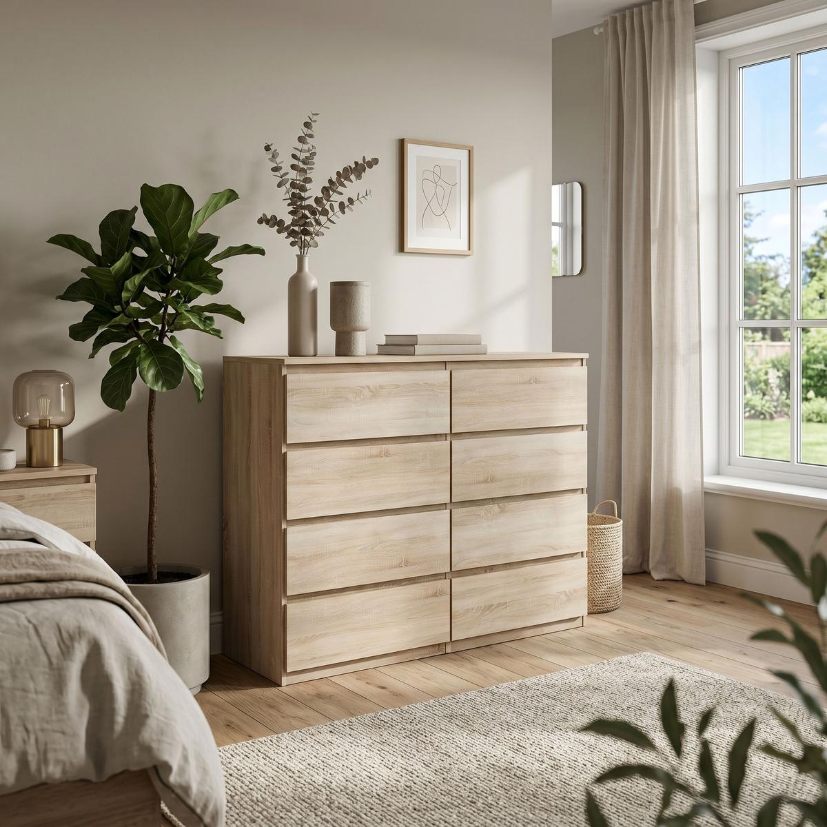 KOMMODE NUDO 120/101,5/39cm mit 8 Schubladen Türen Sonoma Eiche - Sonoma Eiche, Holzwerkstoff (120/101.5/39cm) - MASSENO