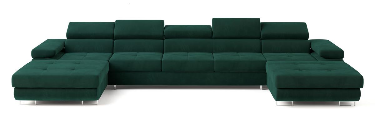 WOHNLANDSCHAFT OMBRA Grün Velours-Stoff mit Schlaffunktion - Grün, Holz (425/90/202cm) - MASSENO