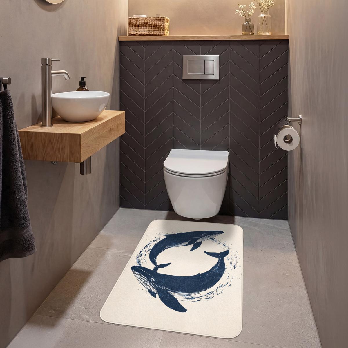 WC-VORLEGER Wale - Spritzer - Kreis - Dunkelblau Toilettenvorleger 60x90 cm - Dunkelblau, Textil (60/1cm) - OnlyWow