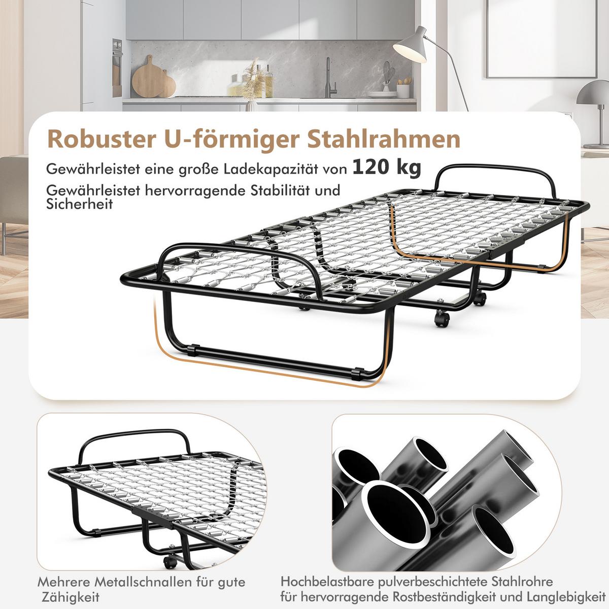 GASTEBETT mit Matratze Beige - Schwarz, Metall - COSTWAY
