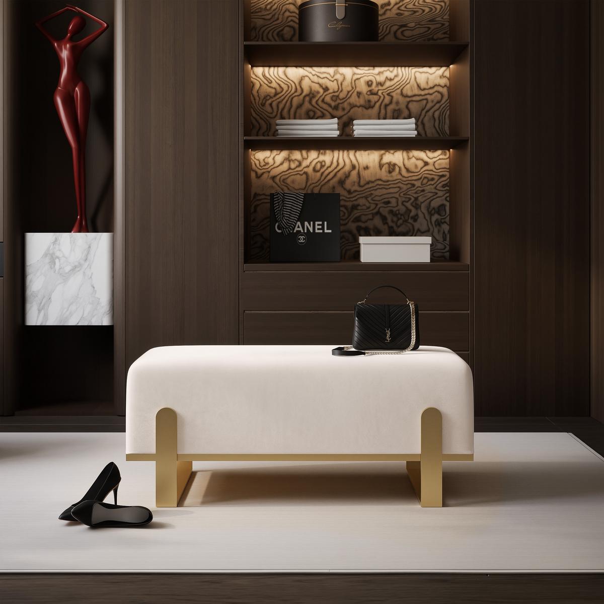 POLSTERBANK MARA 80 cm Gold / Creme ,Metallgestell - Creme, Textil/Metall (80/47/35cm) - Idohome