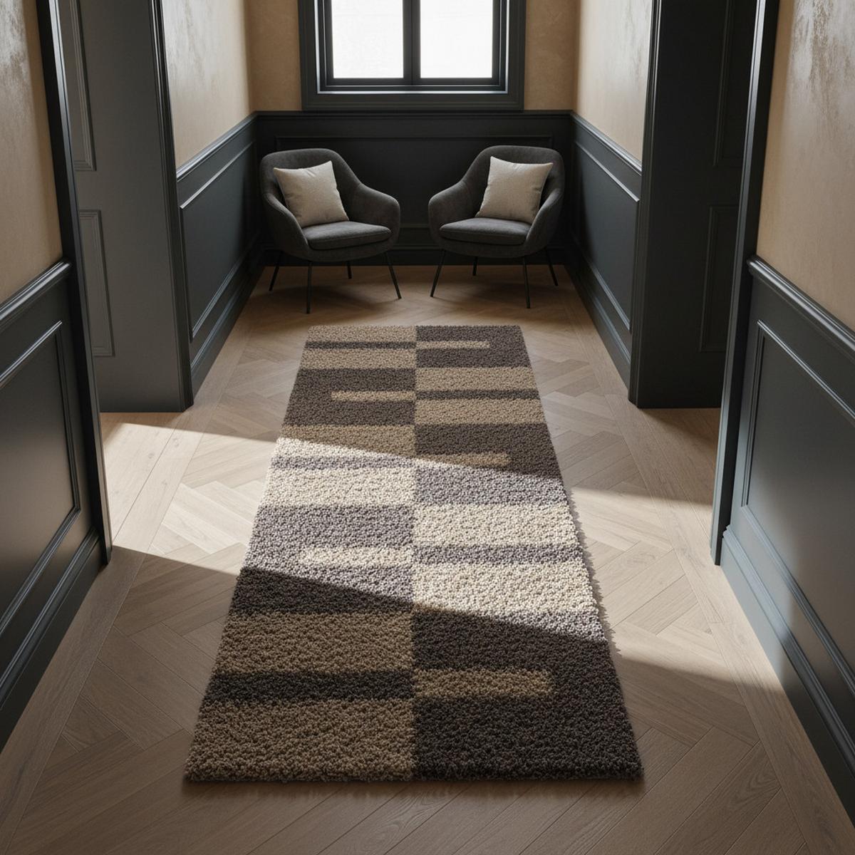 HOCHFLORTEPPICH WERFEN, kariert, Taupe, 80 x 250 cm - Braun, Textil (250/80cm) - KADIMA DESIGN