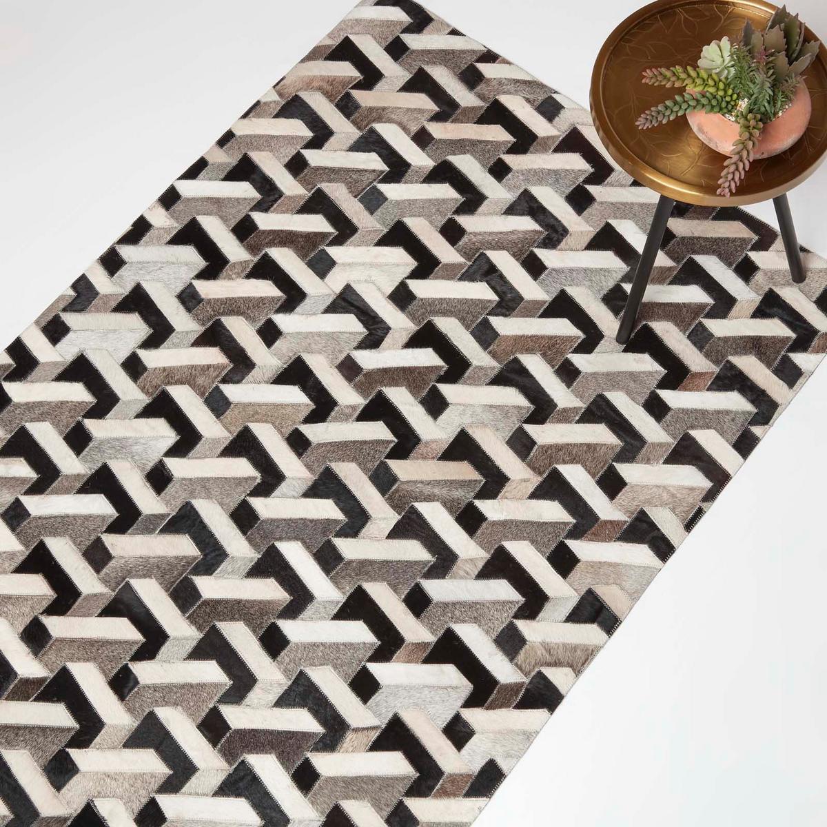 PATCHWORK-TEPPICH Leder, geometrisch gemustert 90/150 cm - Multicolor, Leder (90/150cm) - Homescapes