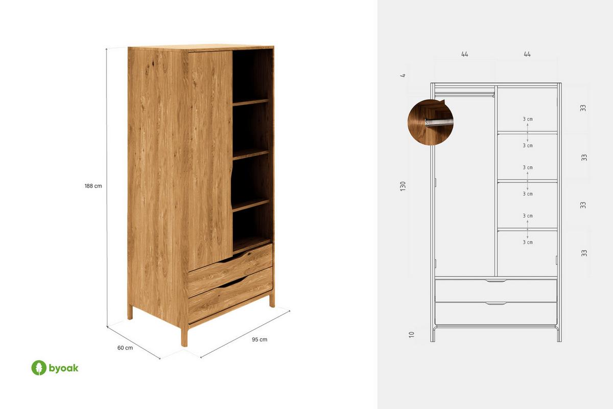 KLEIDERSCHRANK PAUL Wildeiche - Wildeiche, Holz (95/188/60cm) - byoak