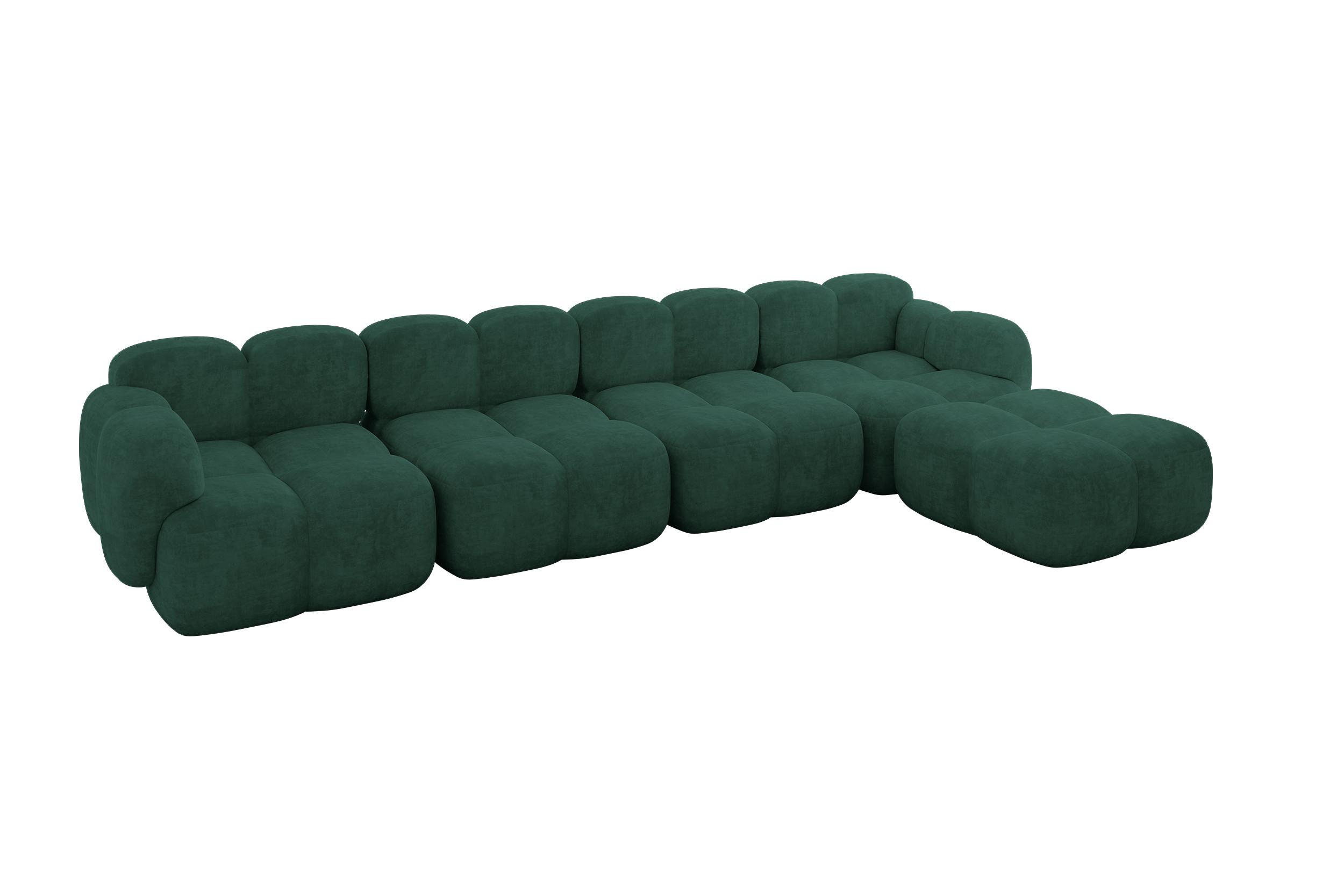 ECKSOFA modulares Sofa Rechts Miko-L3 390x205x75 Grün Velours - Schwarz/Grün, Holzwerkstoff/Kunststoff (390/205cm) - ALTDECOR