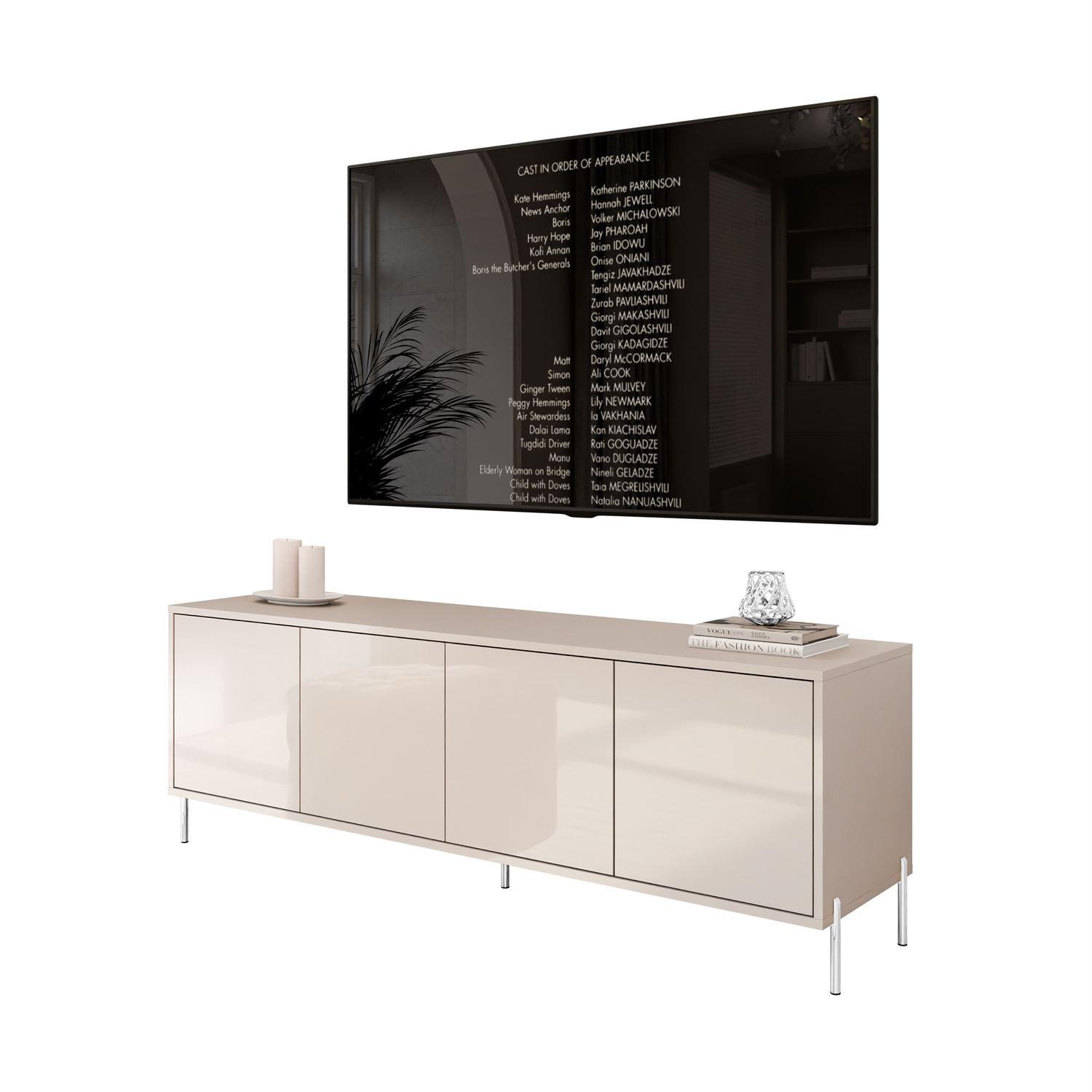 TV-SCHRANK SANAYI Kaschmir Hochglanz – gerade silberne Beine - Kaschmir, Holzwerkstoff (156/60/38cm) - Lookway
