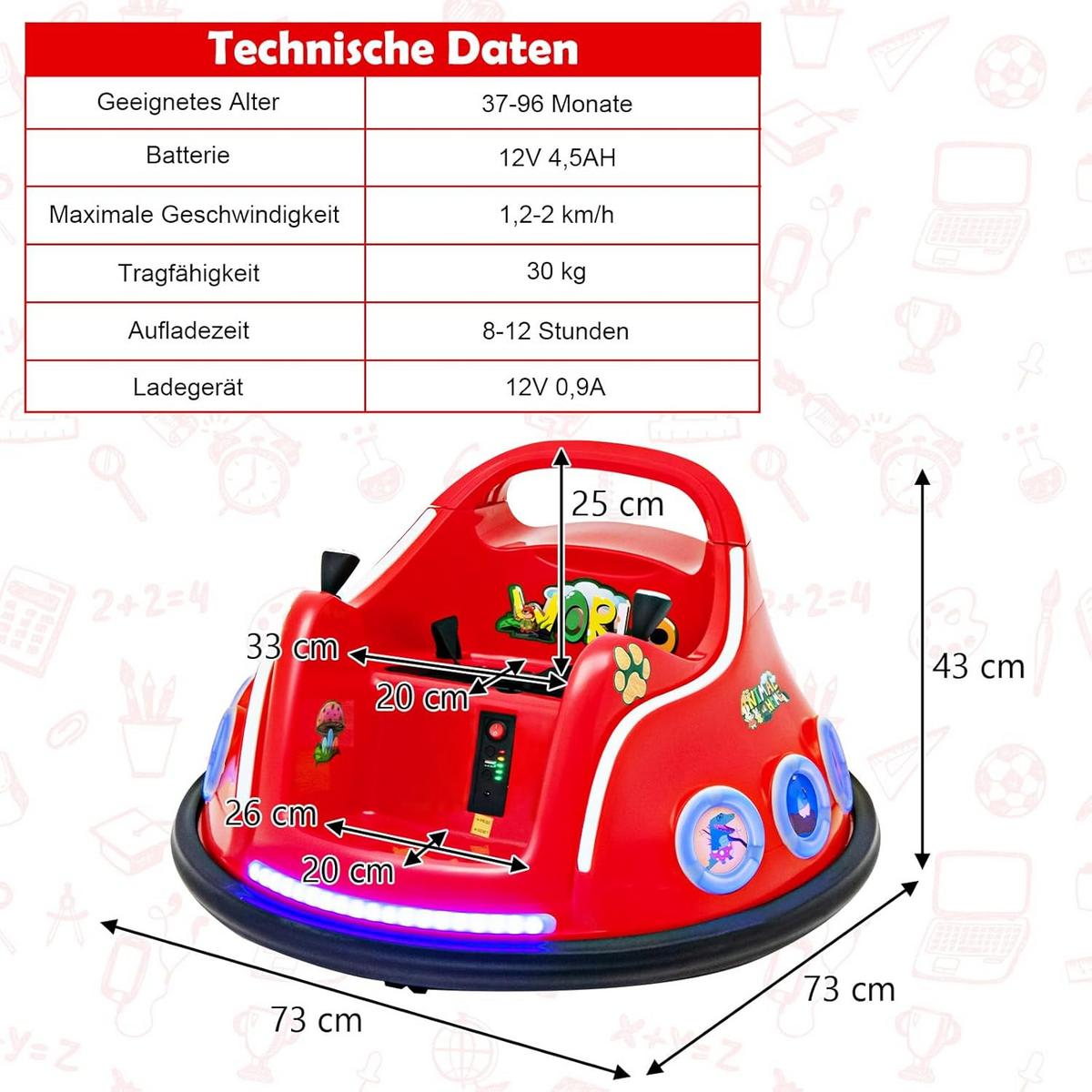 AUTOSCOOTER 12V Kinder Rot - Rot, Kunststoff (73/43/73cm) - COSTWAY