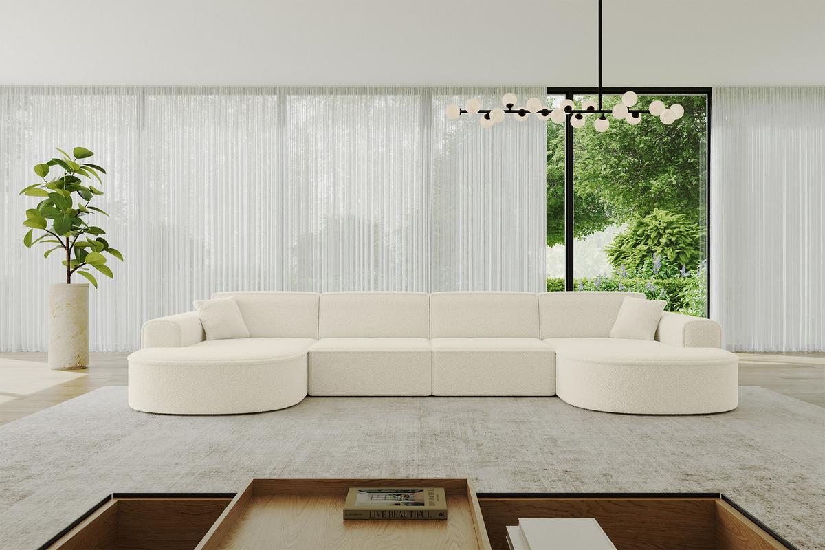 WOHNLANDSCHAFT MARI-U2 - 388x171x79 cm Beige Bouclé - Beige/Schwarz, Holzwerkstoff/Kunststoff (388/79/171cm) - ALTDECOR
