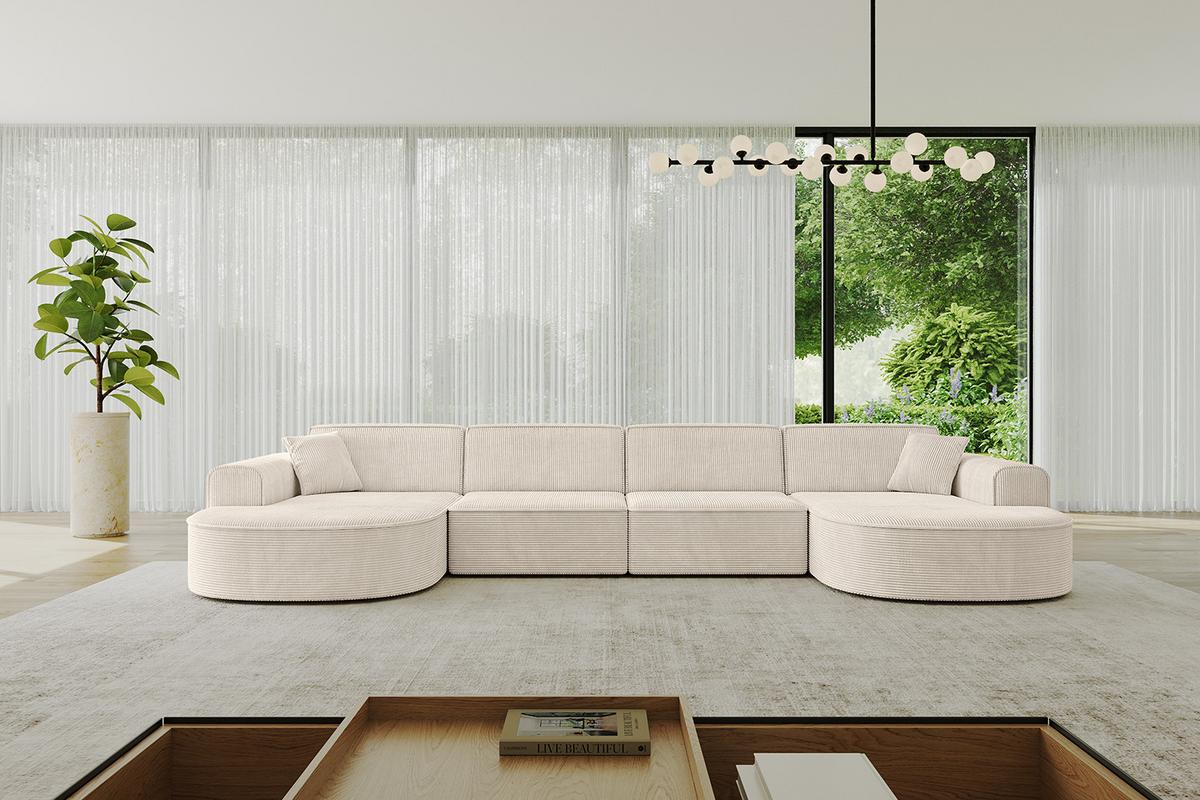 WOHNLANDSCHAFT MARI-U2 - 388x171x79 cm Beige Cord - Beige/Schwarz, Holzwerkstoff/Kunststoff (388/79/171cm) - ALTDECOR