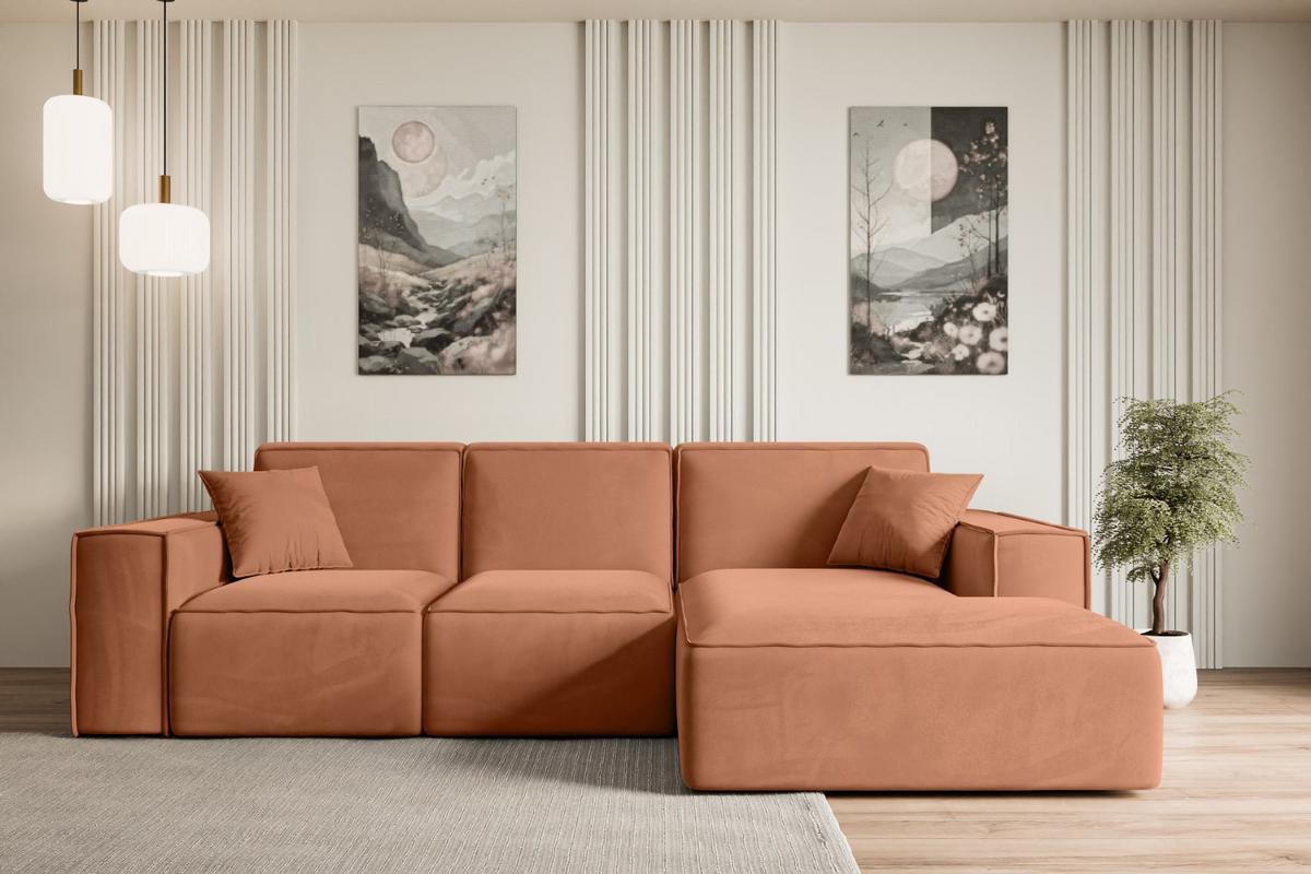 ECKSOFA Ottomane Rechts SERRA-L - 266x169x80 cm Koralle Velours - Koralle/Schwarz, Holzwerkstoff/Kunststoff (266/169cm) - ALTDECOR