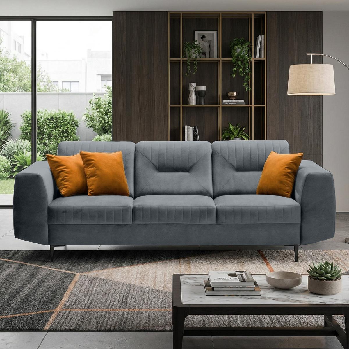 3-SITZER SOFA Venezia dunkelgrau mit schwarzen Beinen - Dunkelgrau/Schwarz, Textil/Metall (233/85/94cm) - Beautysofa
