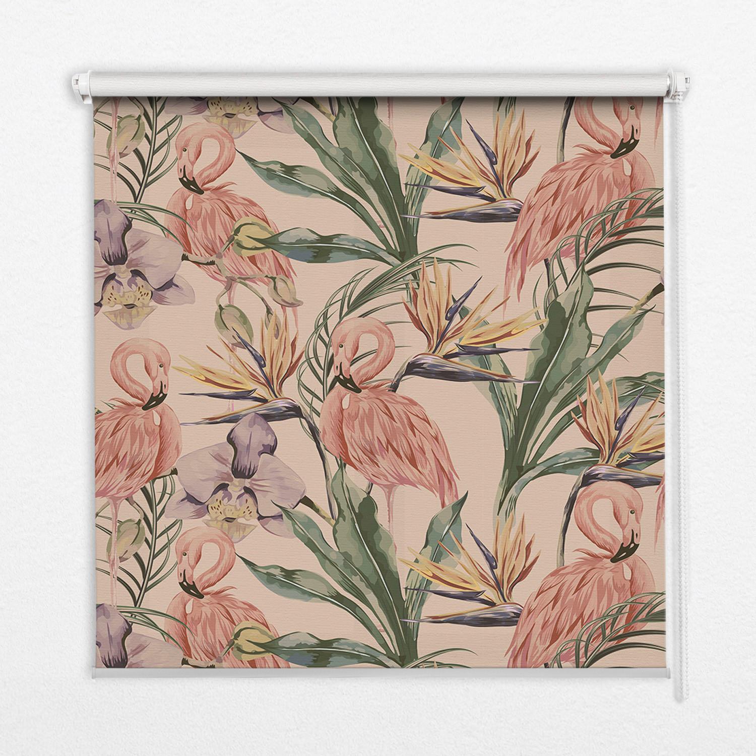 INNENROLLO - Fensterrollo - Rollo - 80x140 cm - Flamingos und Blumen - Pink, Kunststoff (80/140/0.5cm) - TULUP