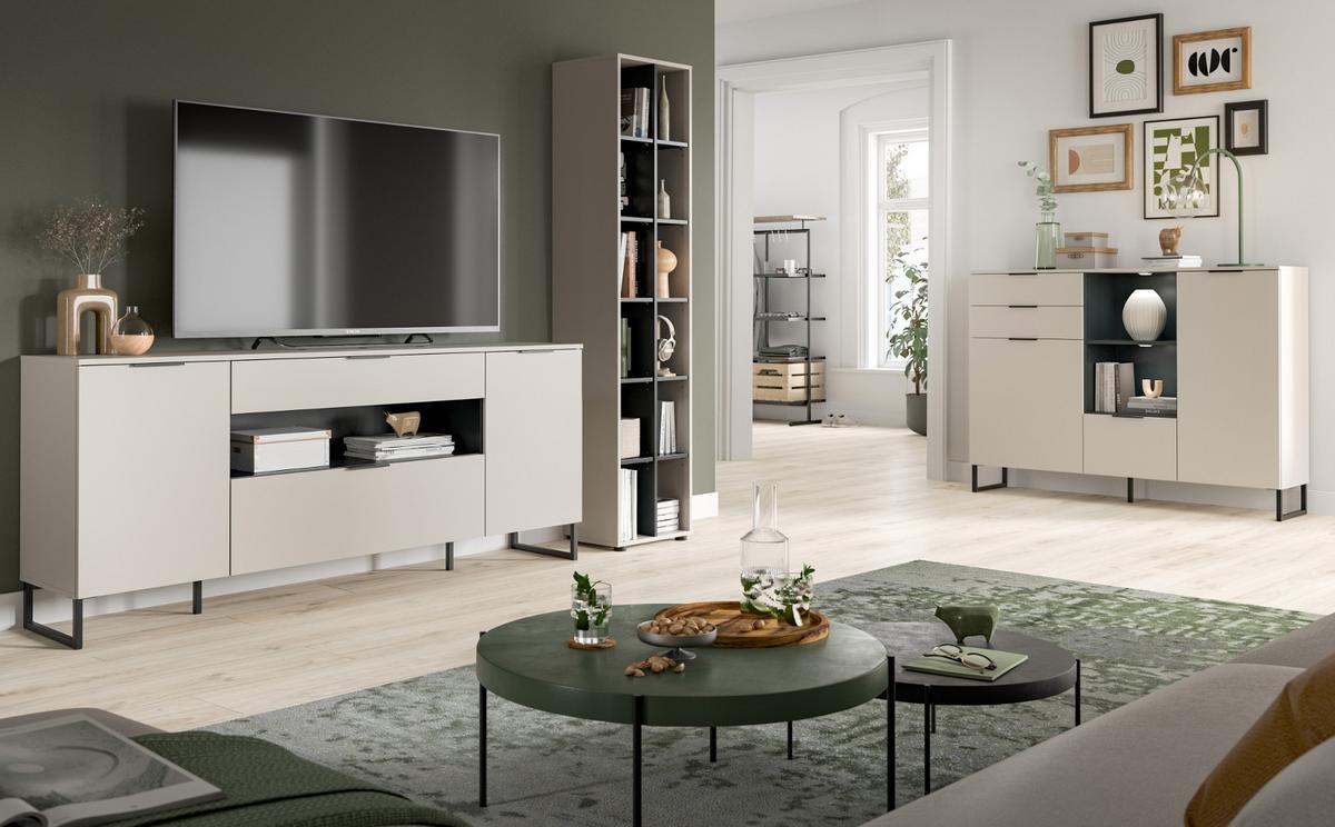 WOHNWAND kaschmir, schwarz 2-teilig 245 cm, Set mit Soft-Close-Funktion - Kaschmir/Schwarz, Holzwerkstoff/Kunststoff (245/192/41cm) - Inn.Furn