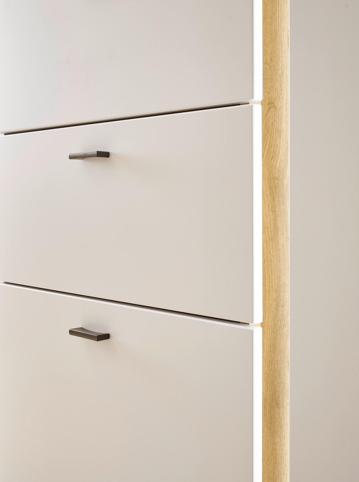HIGHBOARD weiß matt, Eiche Wotan 100 x 125 cm, Kommode inklusive Frontbeleuchtung - Eiche Wotan/Silberfarben, Holzwerkstoff/Kunststoff (100/125/42cm) - Furn.Design