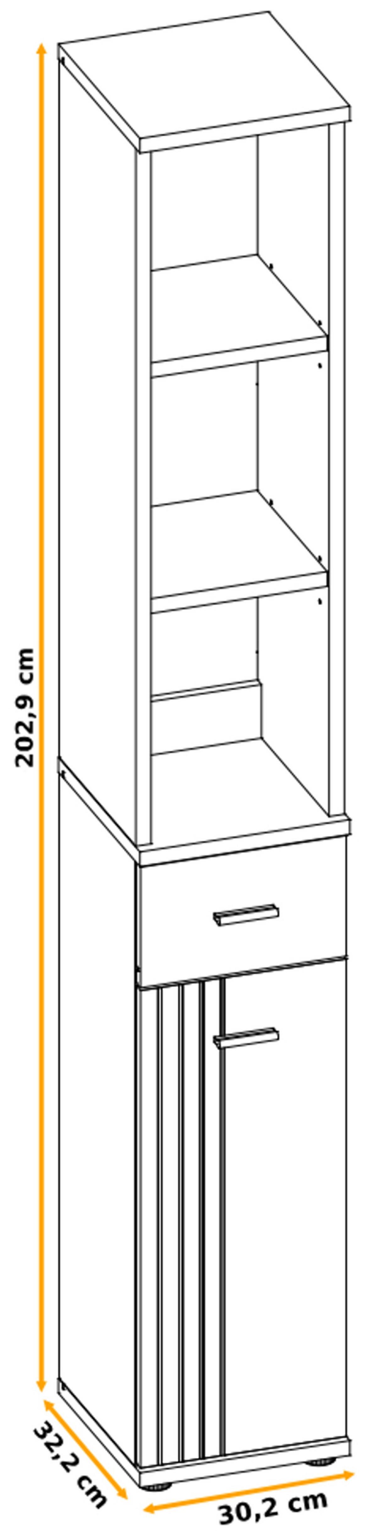 FLURKOMMODE Kaschmir, schwarz 30 cm, Flurschrank mit Regalelement - Kaschmir/Schwarz, Holzwerkstoff/Kunststoff (30/203/32cm) - Inn.Furn