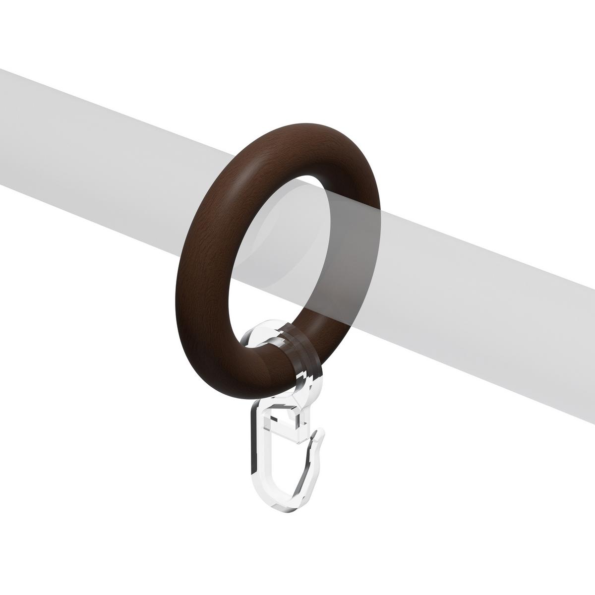 RUNDRINGE MIT FALTENHAKEN FÜR GARDINENSTANGEN 20 mm Ø, Nussbaum, Packung 10 Stück - Nussbaumfarben, Holz (20cm) - INTERDECO