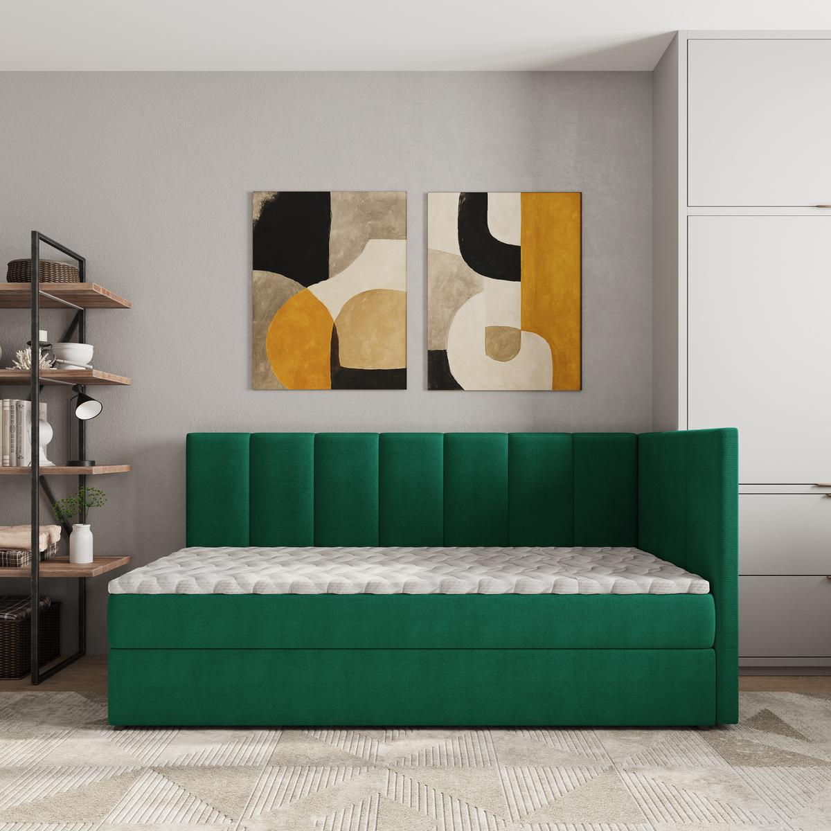 BOXBETT BEVE 90x200 cm mit Matratze und Topper, H2+H3 - Grün - Grün, Holz (90/200cm) - MASSENO