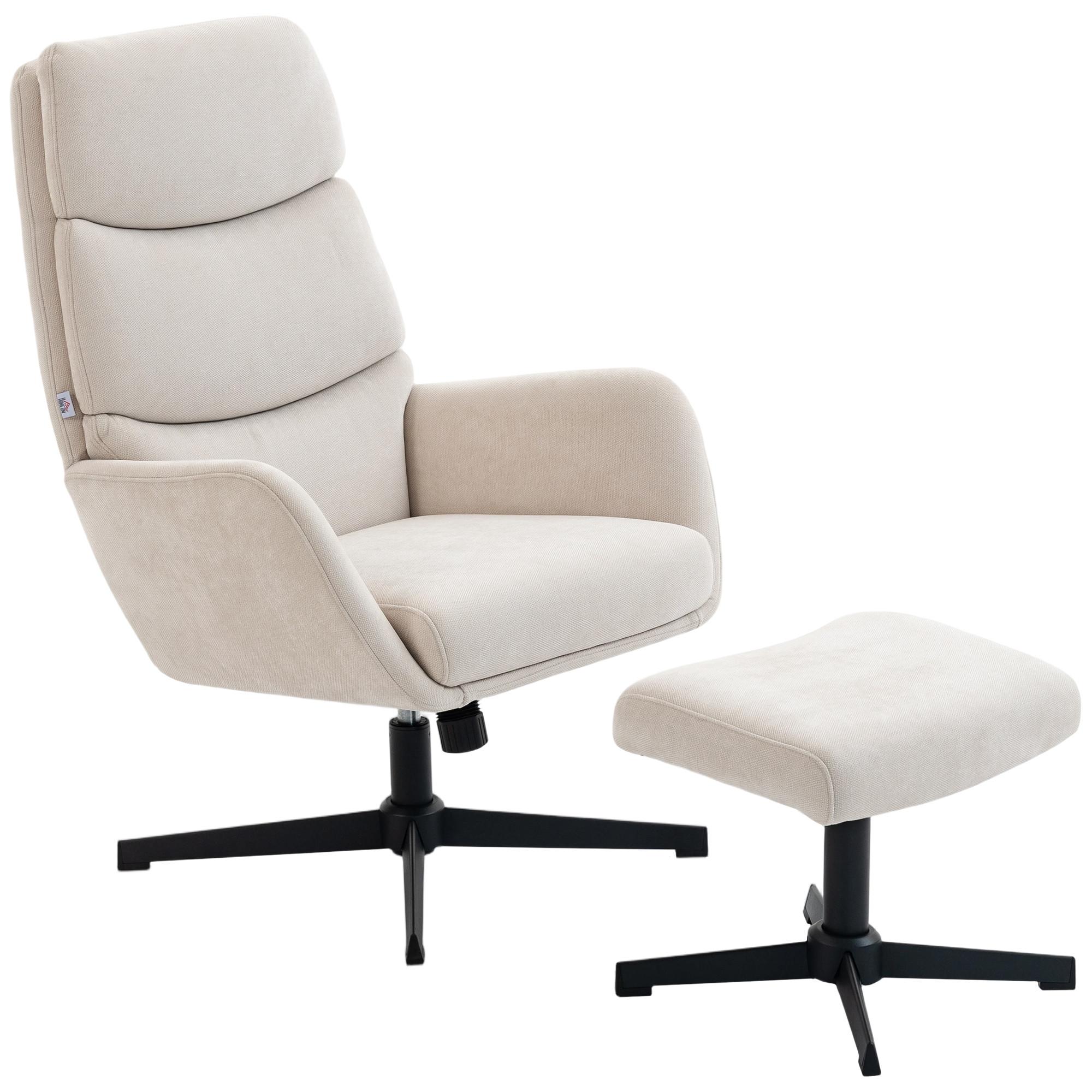 RELAXSESSEL mit Hocker, Fernsehsessel mit hoher Rückenlehne Wippfunktion Beige - Beige/Schwarz, Textil/Metall (66/99/75cm) - HOMCOM