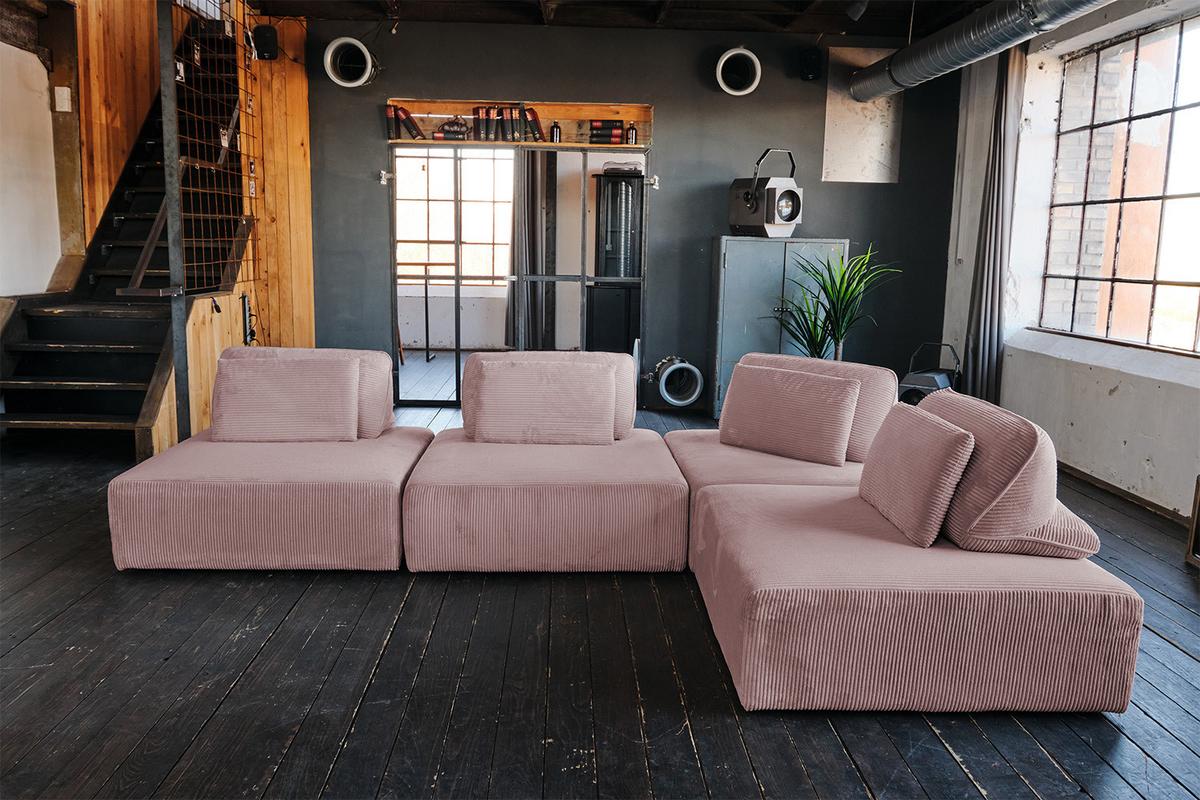 MODULSOFA WIOLO SOFT 4 MODULE 4 KISSEN Pink Cord - Schwarz/Rosa, Kunststoff/Textil (333/84/222cm) - KAWOLA