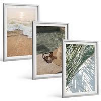 BILDER SET 3er Set - 40x60 cm Silberner Rahmen - Strandhut und Sonnenbrille - Silberfarben, Kunststoff (40/60cm) - TULUP