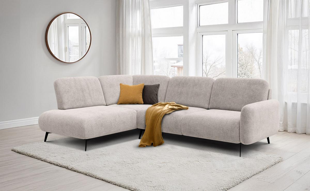 ECKSOFA FEBE 5-Sitzer links, beige - Beige/Schwarz, Holz/Textil (271/190cm) - Wozimo
