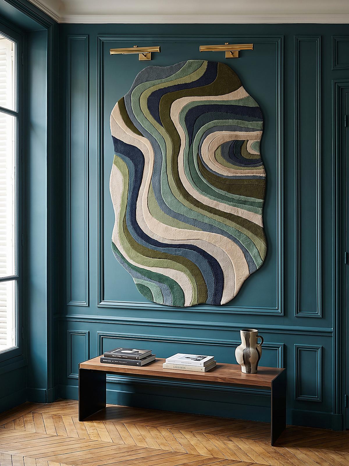 WOLLTEPPICH handgetuftet EFFRA, Wellen-Swirl, Erdtöne-Grün, 200 x 290 cm - Grün, Textil (200/290cm) - KADIMA DESIGN