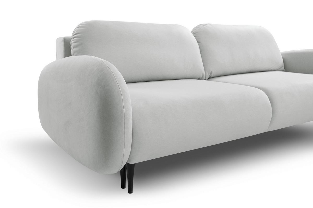 BETTSOFA AGIO Hellgrau Plüsch-Stoff mit Schlaffunktion - Hellgrau, Holz (232/95/109cm) - MASSENO