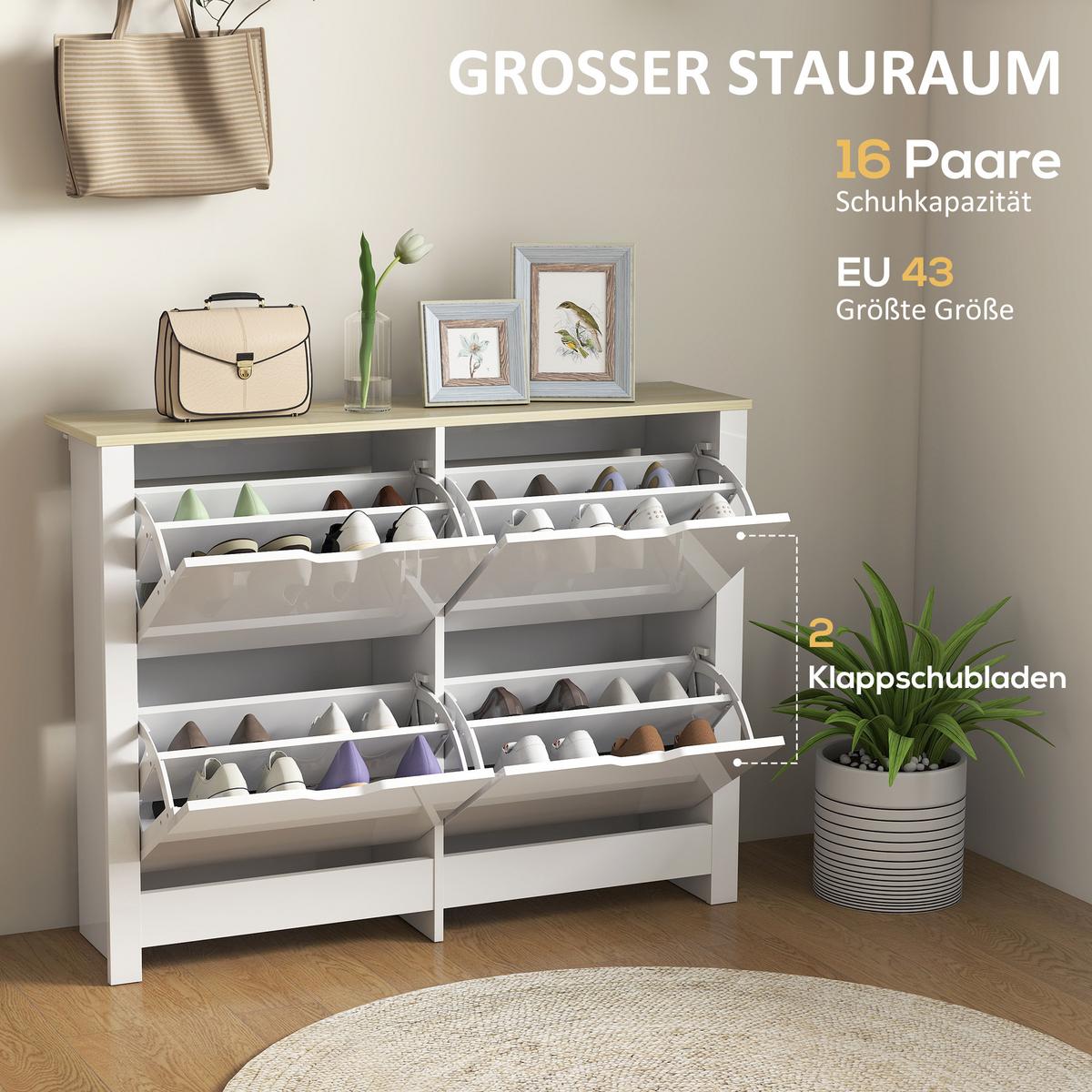SCHUHSCHRANK Spanplatte Weiß - Weiß, Holzwerkstoff (26/80/105cm) - HOMCOM