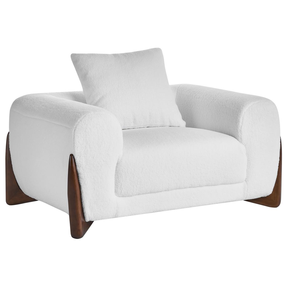 SESSEL Bouclé Weiß Vinliden - Weiß/Braun, Holz/Textil (118/62/87cm) - Beliani