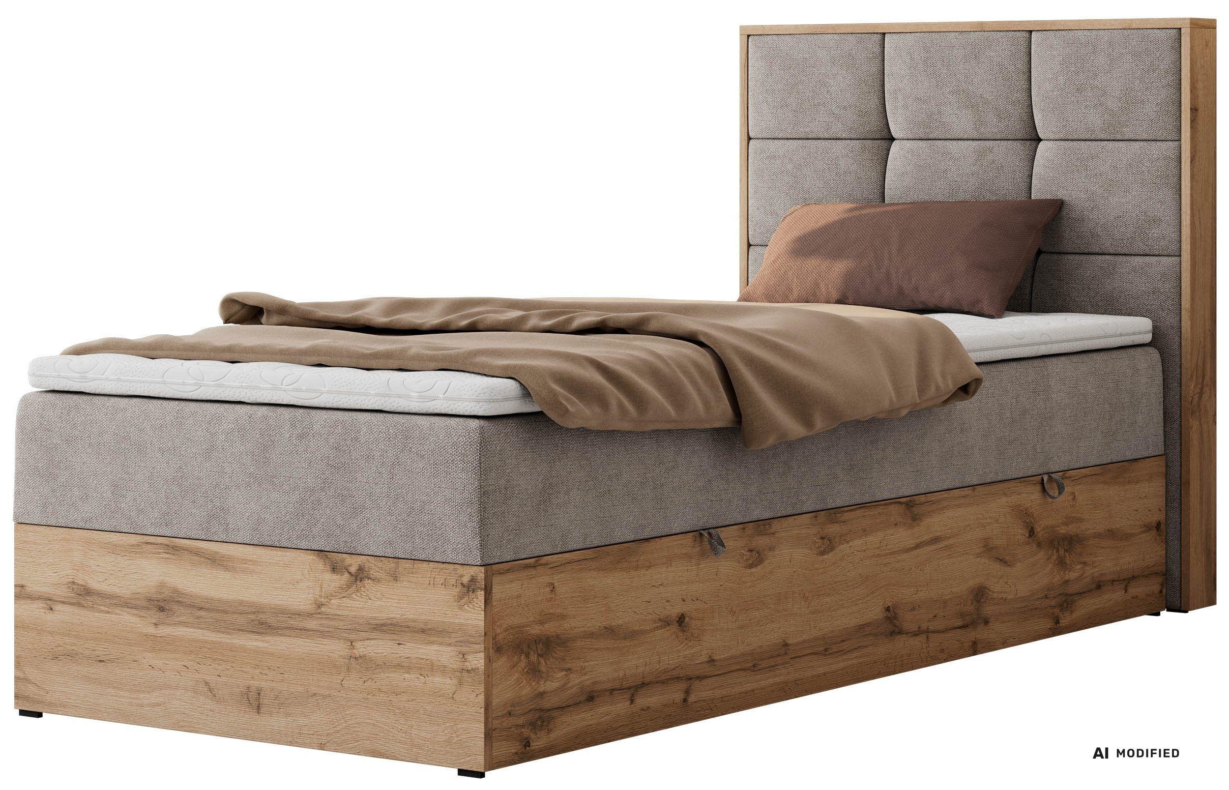 BOXBETT ALBERO 1 90/200 - Greige Stukture - Topper T25 - H3 - Rechts - Greige/Schwarz, Kunststoff/Textil (90/200cm) - MKS