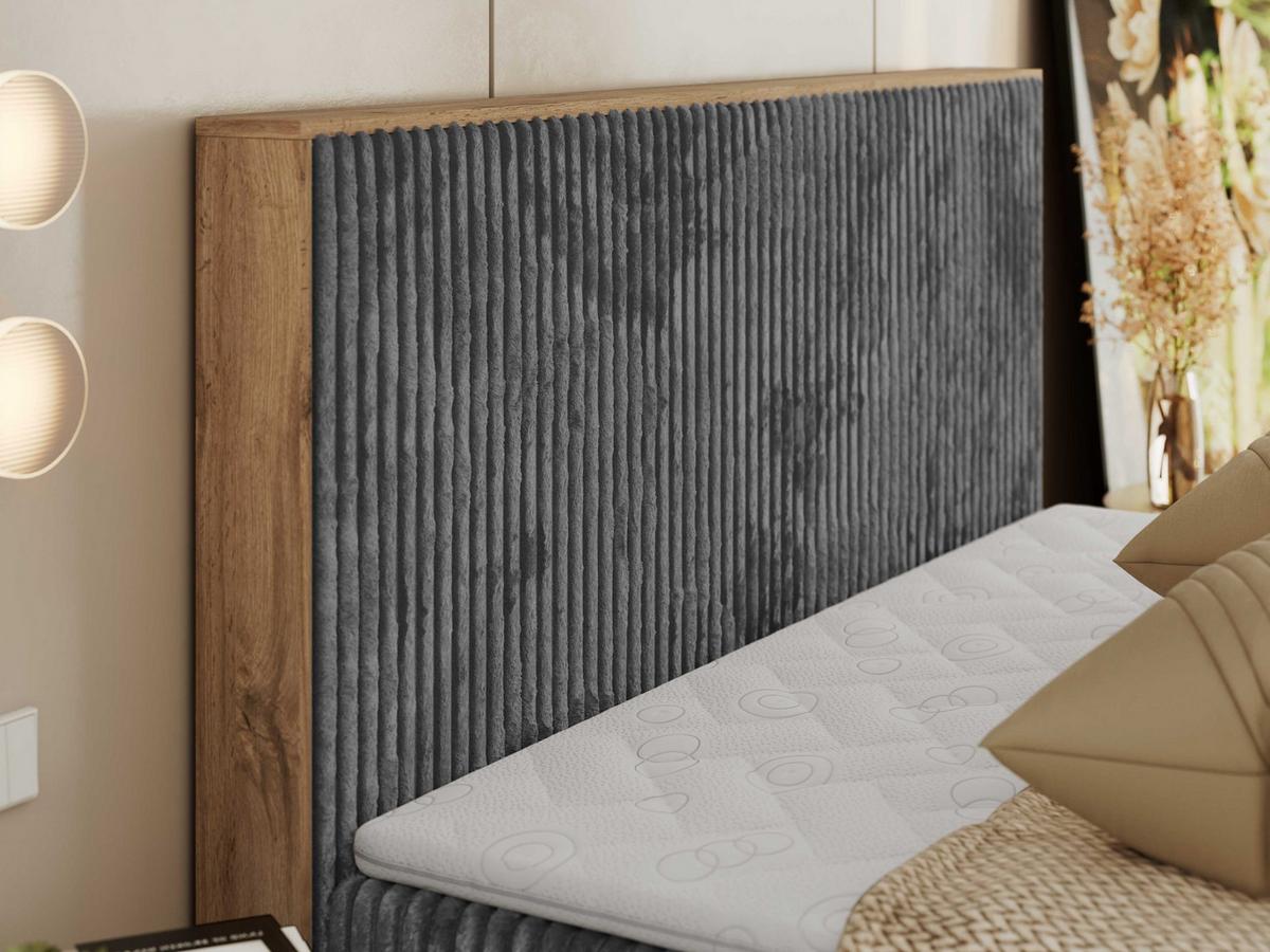 BOXBETT WOOD CLASSIC 160/200 - Grau Cord - H4 - Grau, Textil (160/200cm) - MKS