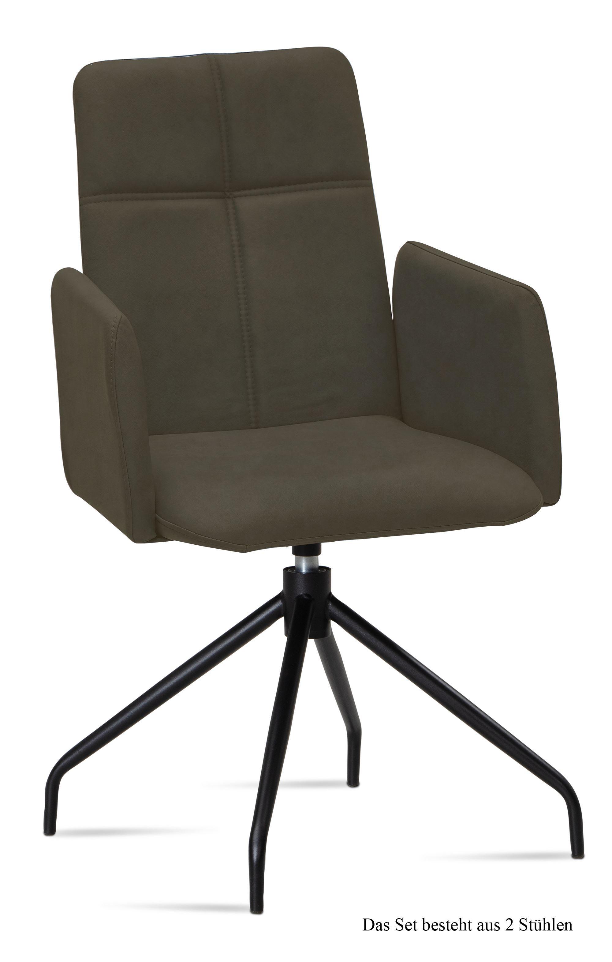ARMLEHNSTUHL drehbar (2er-Set) Doanna 52x92x60 Schwarz/Khaki - Dunkelgrün/Schwarz, Kunststoff (60/92/52cm) - 58aufmkessel