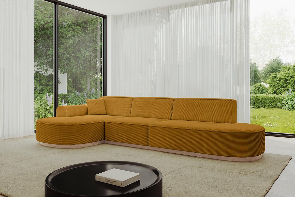 ECKSOFA Ottomane Links MARI-L2-v1 - 328x171x83 cm Senfgelb Cord - Gelb, Holzwerkstoff/Textil (328/171cm) - ALTDECOR