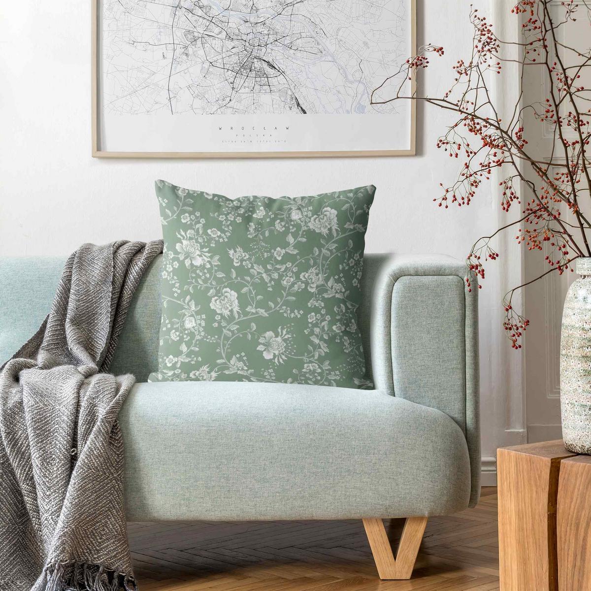 KISSENBEZUG Blumenranken auf Grün 40/40 cm - Grün, Textil (40/40cm) - Bilderwelten