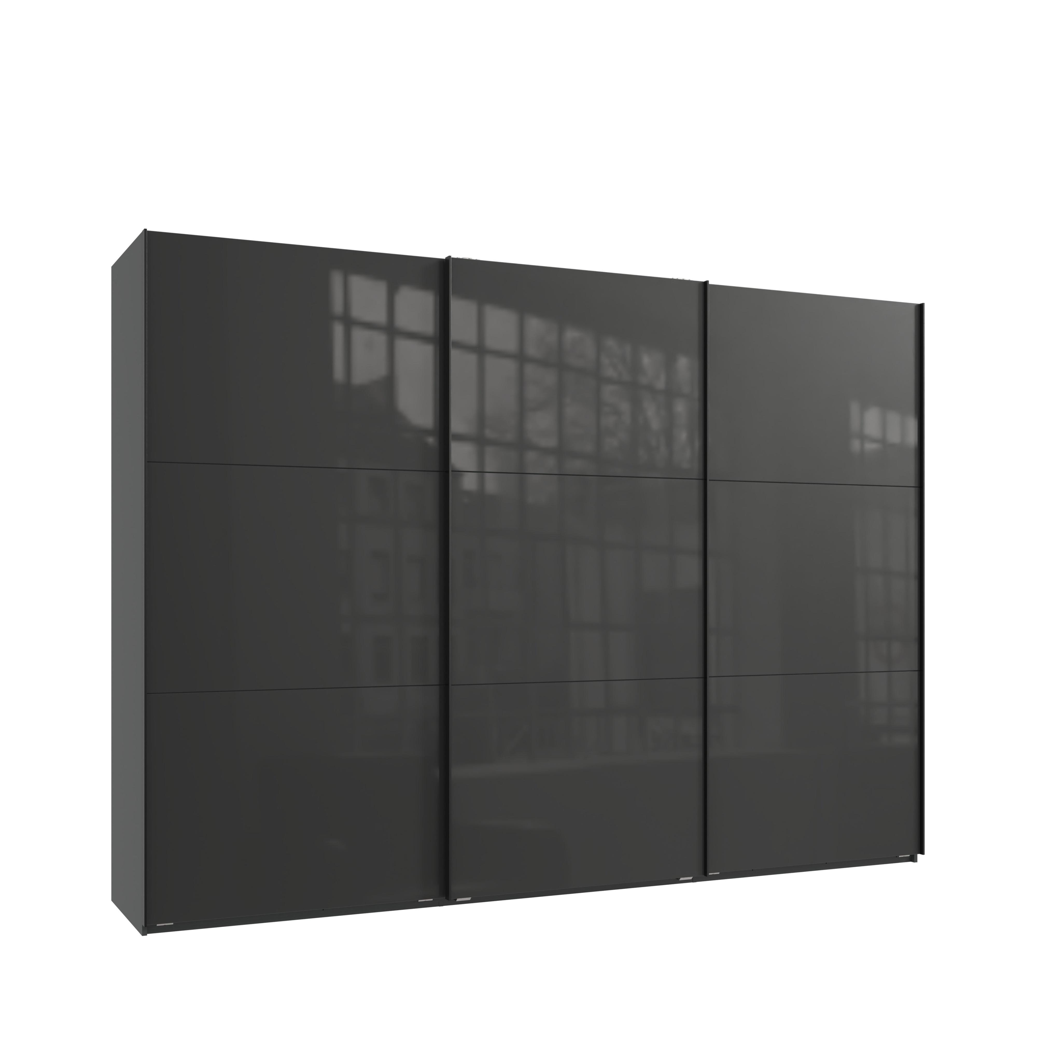 SCHWEBETÜRENSCHRANK 3-türig B300/H216/T65 cm in Anthrazit mit Glasfront, Kleiderschrank inkl. Vollausstattung / 22038 - Eichefarben/Anthrazit, Holzwerkstoff/Metall (300/216/65cm) - luma-home
