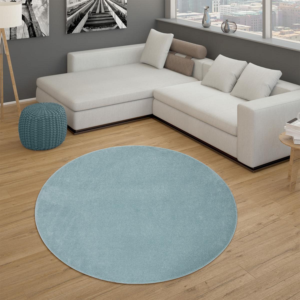 KURZFLORTEPPICH Waschbar, einfarbig, Türkis, Ø 160 cm - Blau, Textil (160/160cm) - KADIMA DESIGN