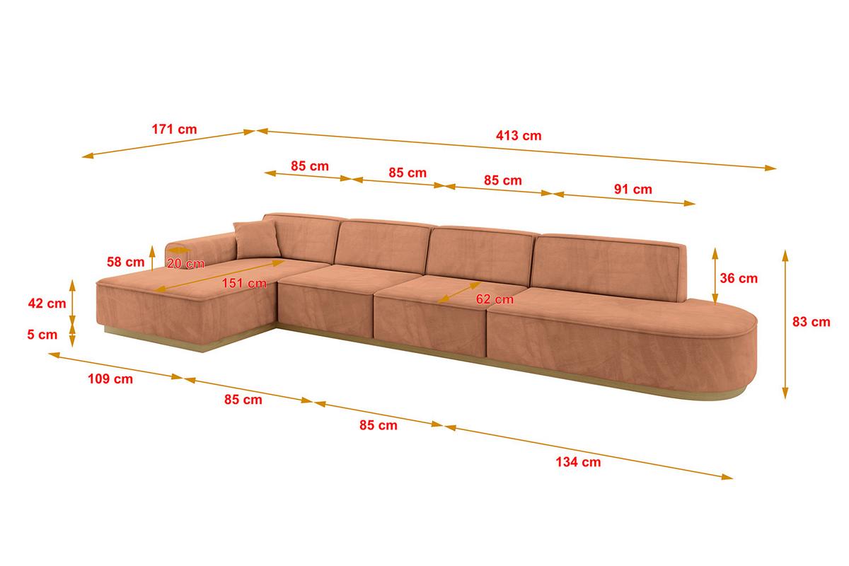 ECKSOFA Ottomane Links IREA-L3-v2 - 413x171x83 cm Koralle - Koralle, Holzwerkstoff/Textil (413/171cm) - ALTDECOR
