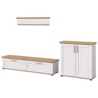 WOHNWAND 3-teilig weiß Lärche, Eiche Artisan 260 cm Landhaus, Schrankwand mit viel Stauraum - Silberfarben/Schwarz, Holzwerkstoff/Kunststoff (260/151/40cm) - Inn.Furn
